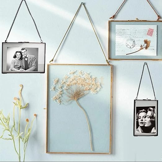 4PCS Glass Frame for Pressed Flowers, 2x3 Inch Brass Hanging Photo Frame Double Glass Frame with ... | Amazon (US)