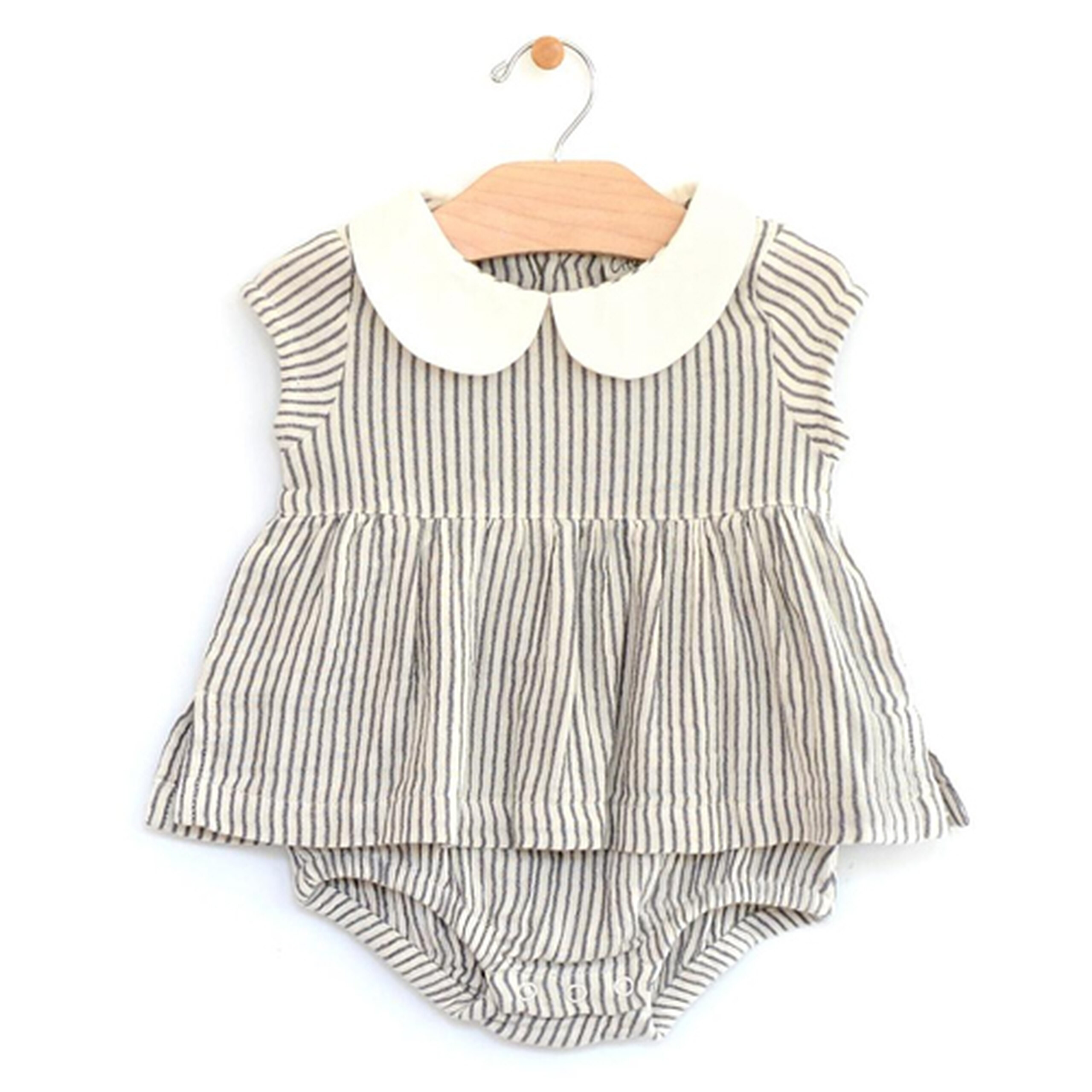 Woven Round Collar Skirted Bodysuit, Pinstripe | SpearmintLOVE