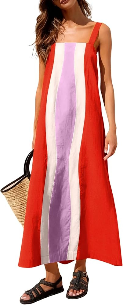 Yidarer Women's Summer Color Block Maxi Dress Adjustable Straps Boho Beach Sundress Casual Vacati... | Amazon (US)