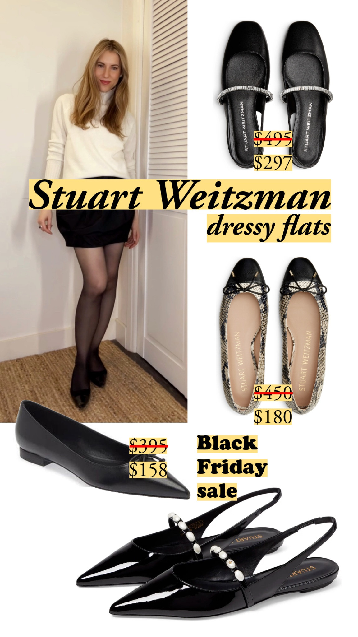 May we all celebrate so much that we need flats!

Mine are old old Prada flats. If I didn’t already have them, I would get these pointy flats from Stuart Weitzman. Or the ones with the pearls bc I wear patent leather shoes when it drizzles. 

Also wearing an H&M bubble skirt and the Italic Emma relaxed turtleneck in ivory, size small. My tights are also size small. 

I’m wearing the Wolford tights, which are great, but the Hanes Silk Reflections also are  

I’m 5’7” and usually wear size 0-4 or 26 in jeans. 

#holidayparty #flats #classicstyle #stuartweitzman

#LTKShoeCrush #LTKCyberWeek #LTKHoliday