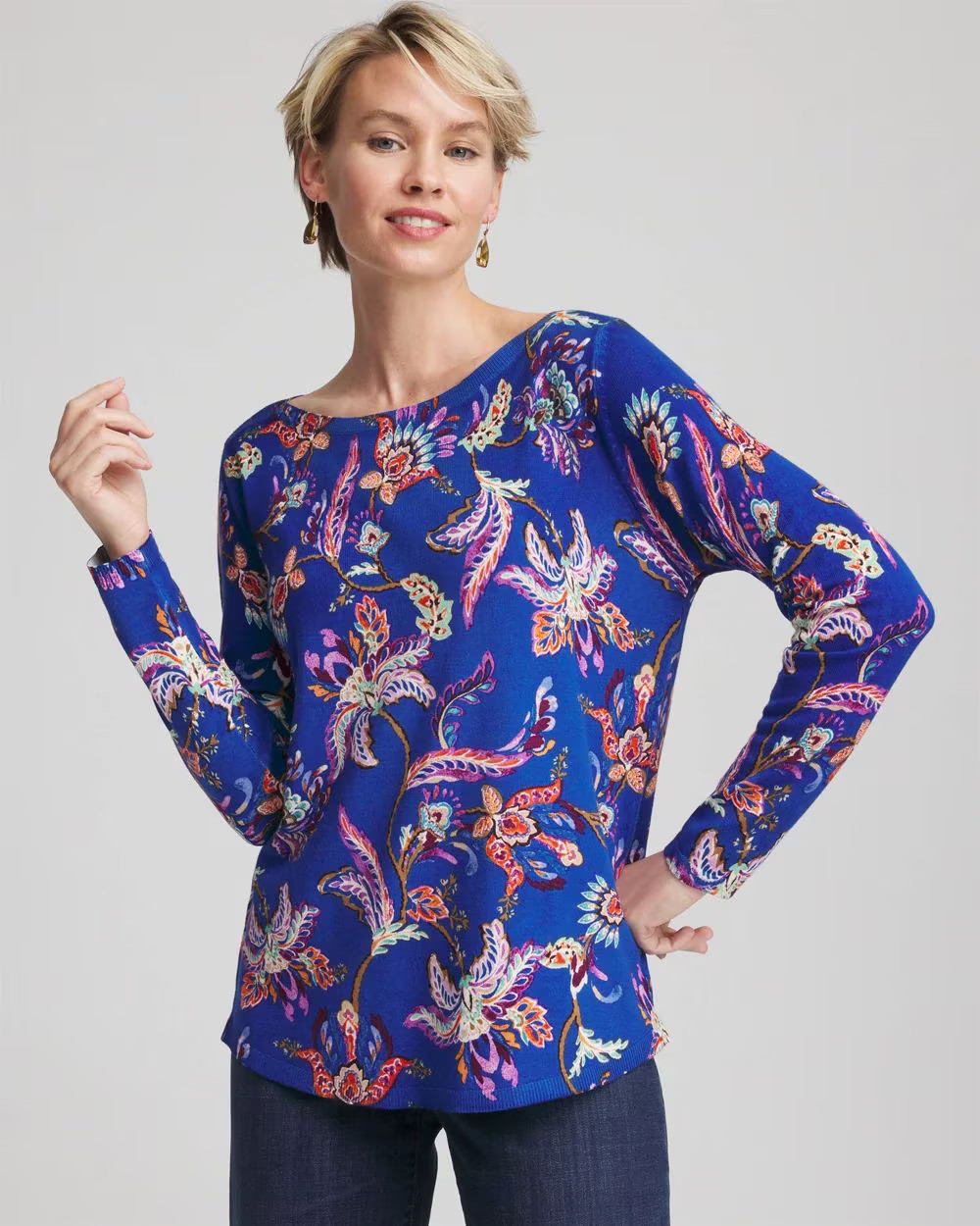 Ella Boatneck Printed Pullover Sweater | Chico's