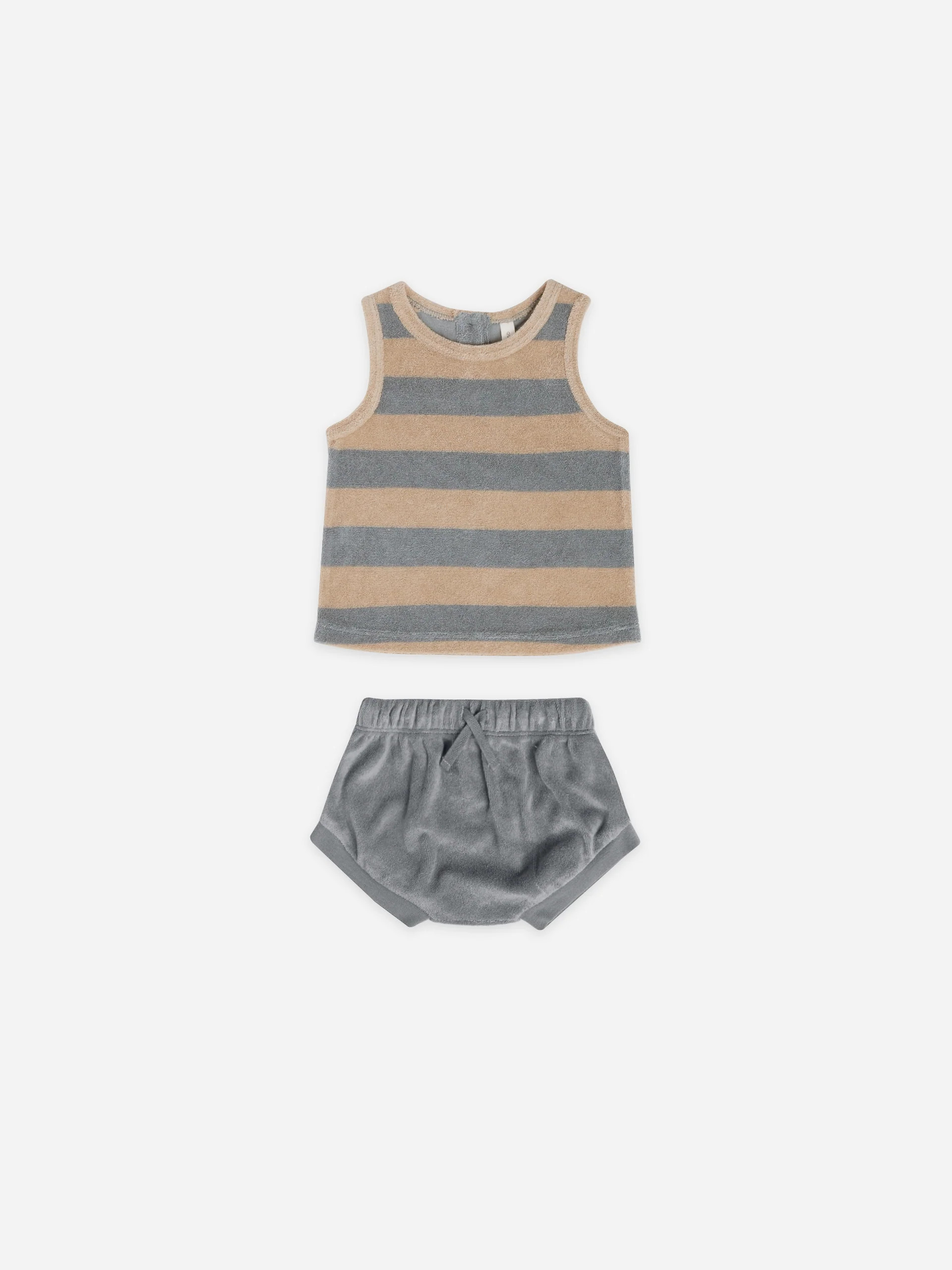 Terry Tank Set | Ocean + Latte Stripe | Quincy Mae