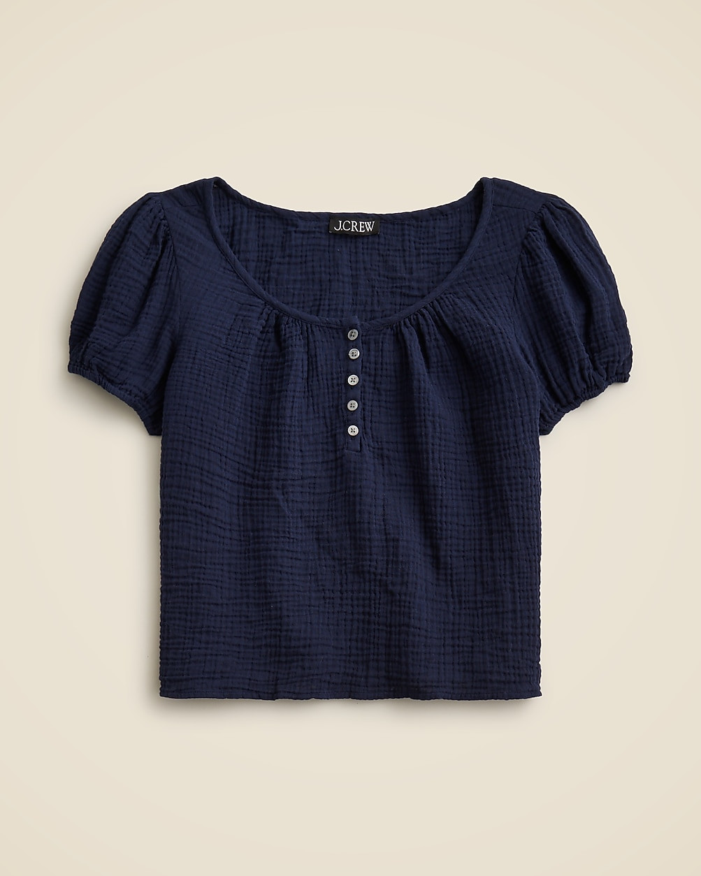 Puff-sleeve henley top in gauze | J. Crew US