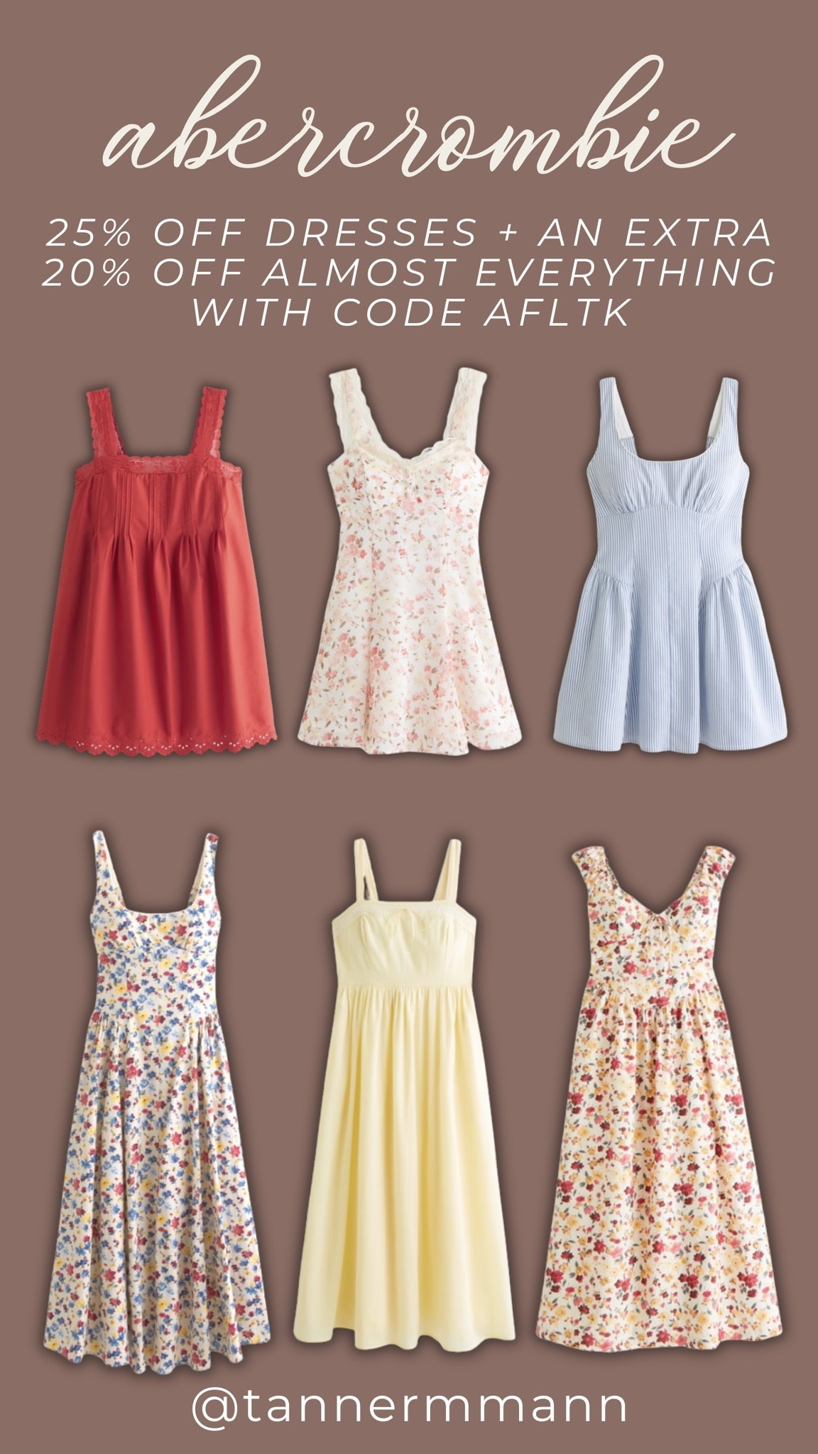 Abercrombie SALE
25% off DRESSES + an extra 20% off ALMOST EVERYTHING with code AFLTK 
#summerdress #vacationdress