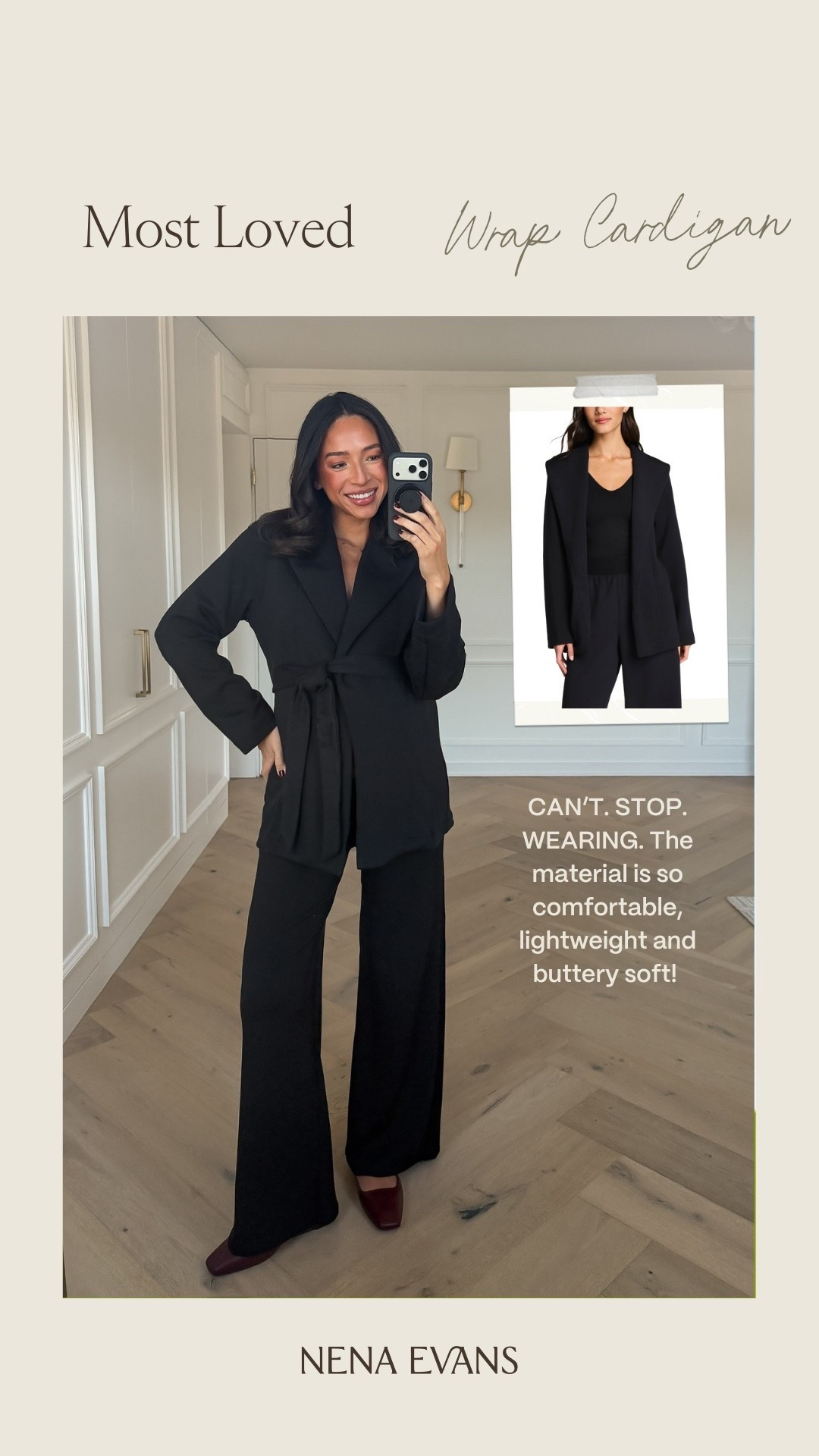 Your most loved last week 🖤 This wrap cardigan is over 50% OFF (discount in cart)! Wearing size M cardigan and size M Tall wide leg pants - this material is so comfortable, lightweight and buttery soft! Use code NENAXSPANX for 15% off your first order! 

Loungewear 
Winter outfit 
Winter fashion 
Airport outfit 
Travel outfit 
Nursing friendly outfit

#LTKBump #LTKFindsUnder100 #LTKSeasonal