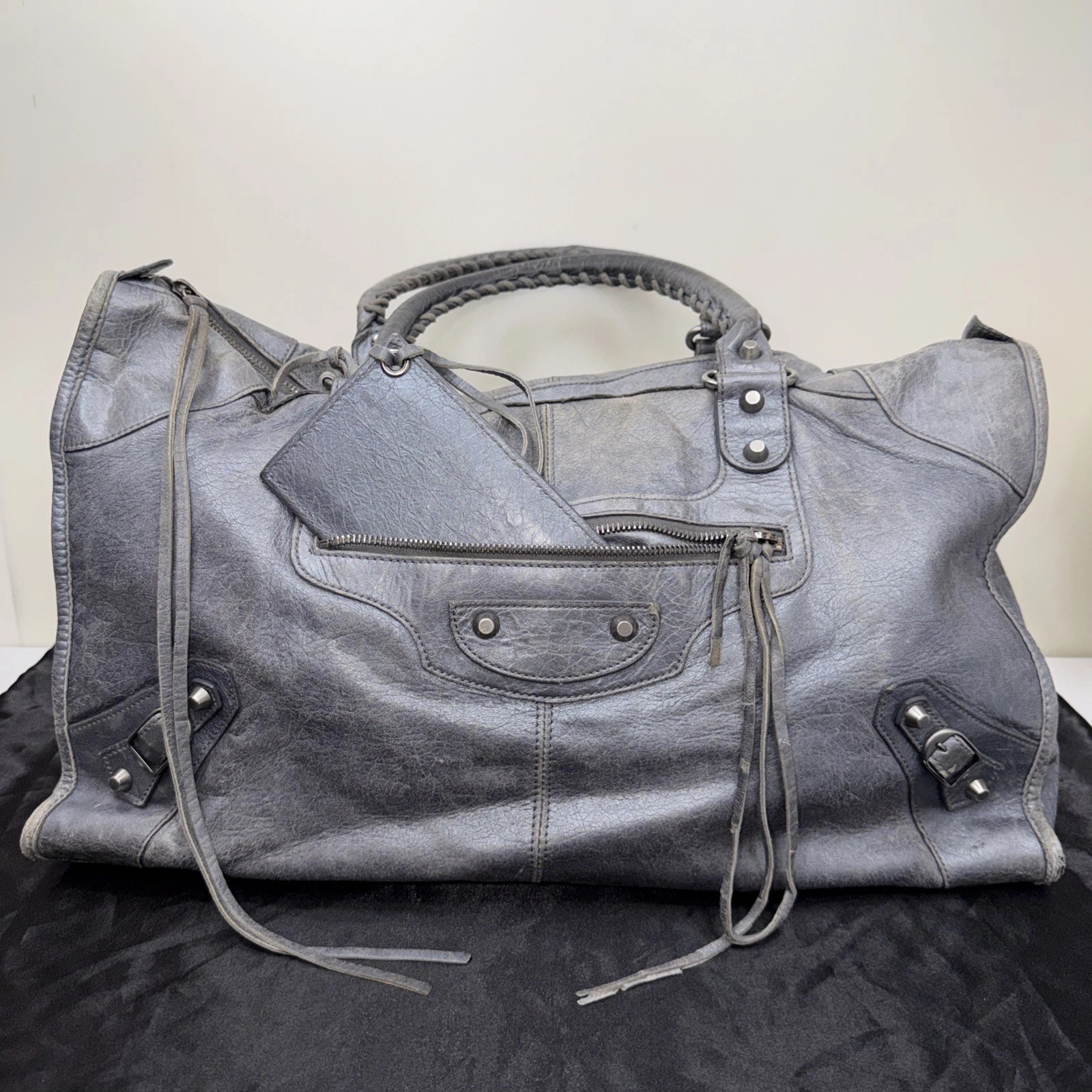 Balenciaga City Bag Large Metallic Blue Silvery Light Denim Moto Handles Studs | eBay | eBay US