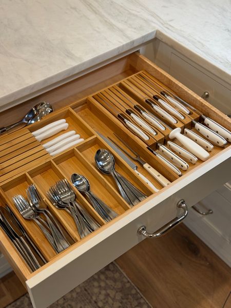 Expandable bamboo drawer organizer and knife block. 
Drawer organizer, kitchen organization, home organization 

#LTKhome #LTKfamily #LTKfindsunder50