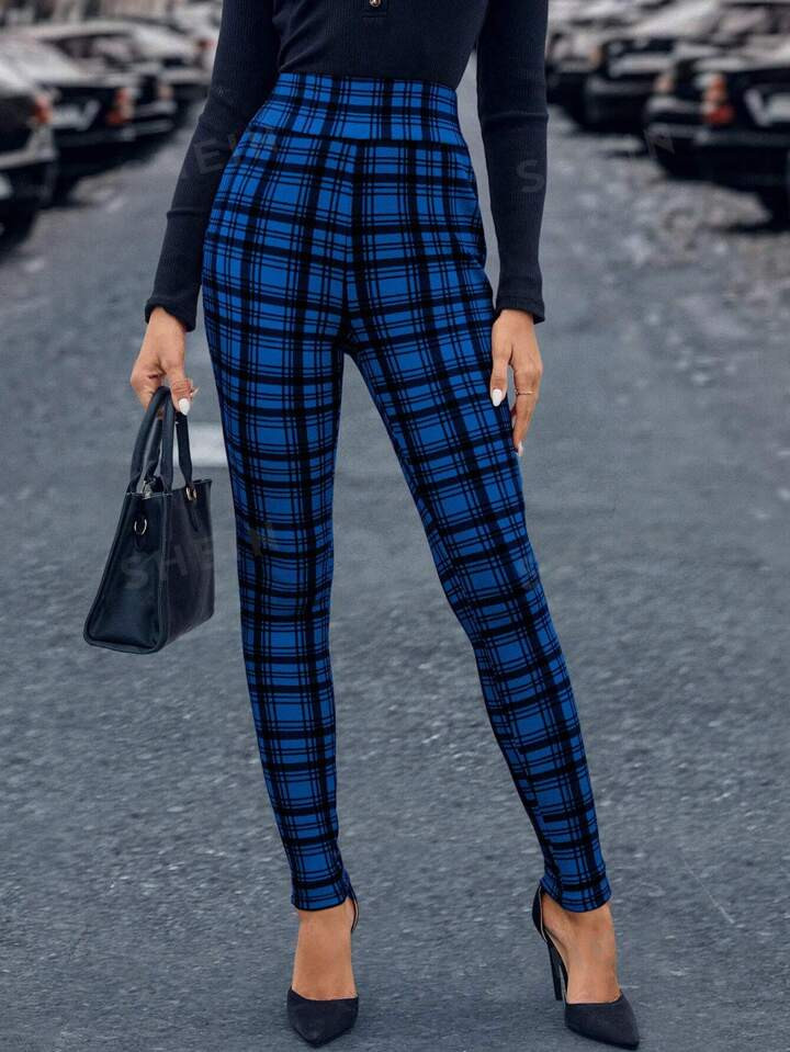 SHEIN Essnce Women's Plaid High-Waisted Leggings | SHEIN