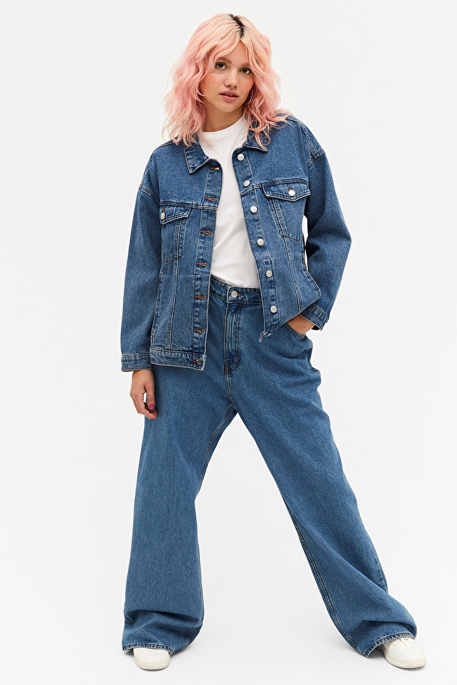 Medium blue denim jacket
                  			
				£40 | Monki