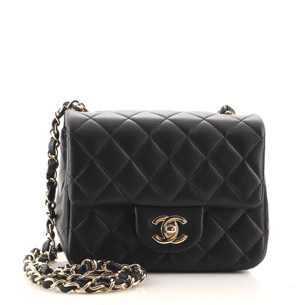 Chanel Square Classic Single Flap Bag Quilted Lambskin Mini Black 125209128 | Rebag