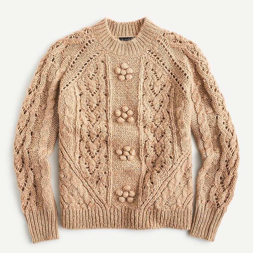 Cable-knit pointelle sweater with popcorn flowers | J.Crew US