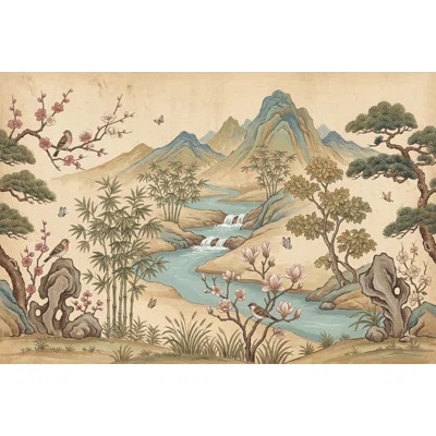 East Asian Landscape Wallpaper Mountains Removable River Wall Decor | Wayfair North America