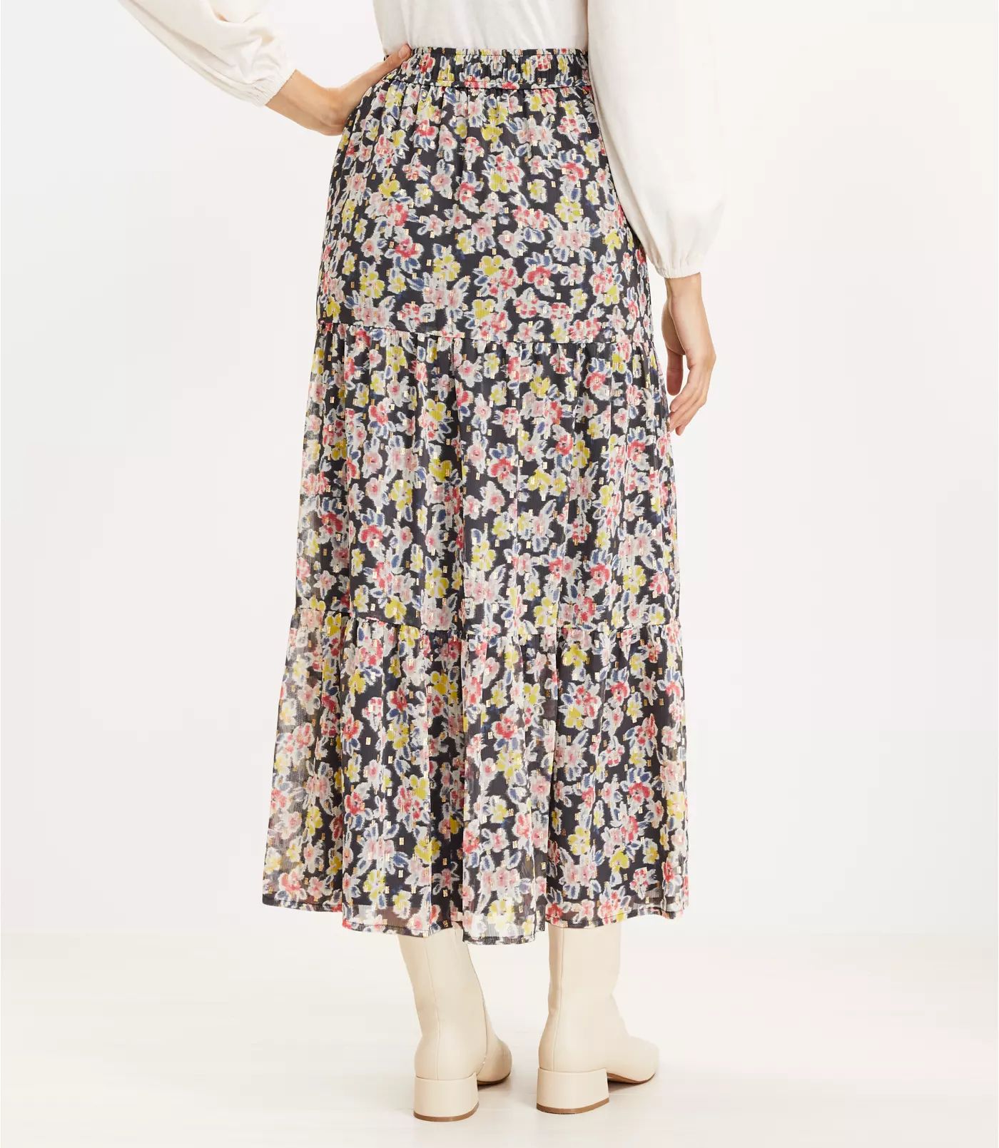 Floral Button Tiered Maxi Skirt | LOFT