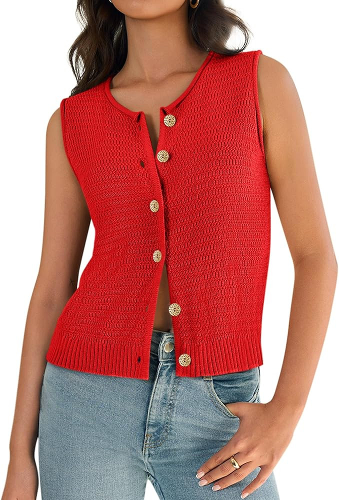 Yousify Womens Sweater Vest 2025 Summer Trendy Sleeveless Knit Button Down Tank Tops Casual Cardi... | Amazon (US)