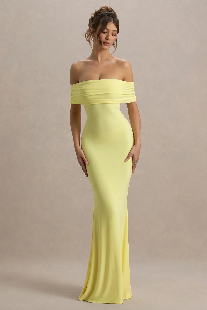 Cloe  Yellow Bardot Maxi Dress | Club L London