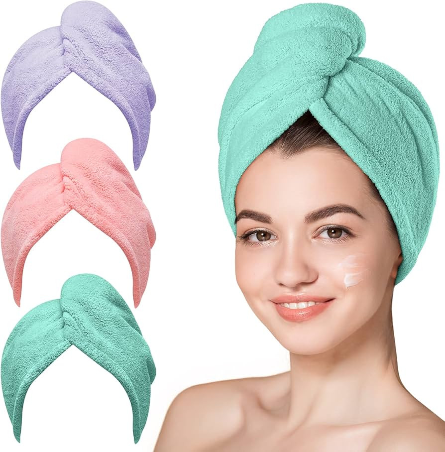Hicober Microfiber Hair Towel, 3 Packs Hair Turbans for Wet Hair, Drying Hair Wrap Towels for Cur... | Amazon (US)