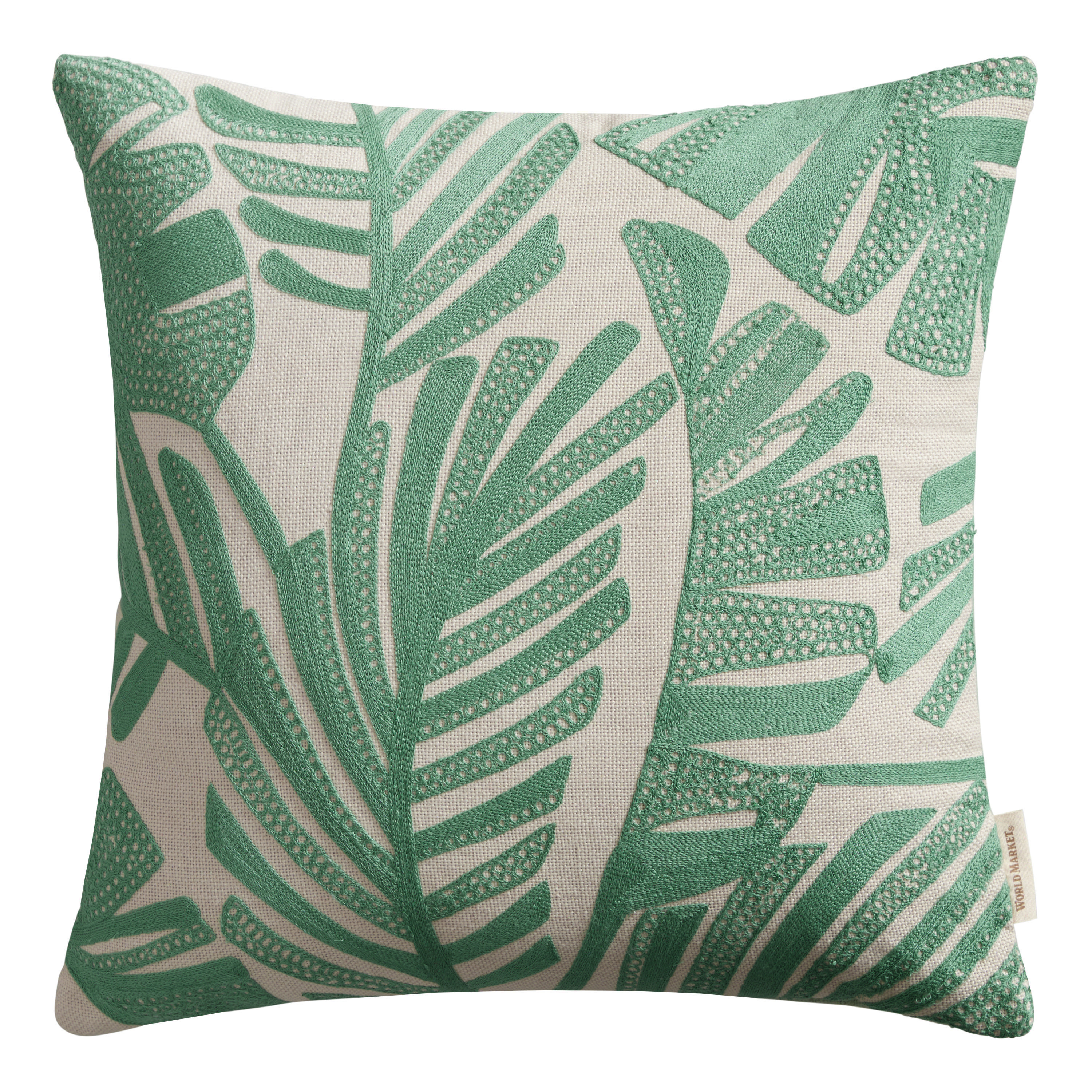 Jakarta Palm Green and Ivory Indoor Outdoor Throw Pillow | World Market