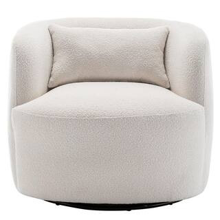 KINWELL Beige Poly Blend Boucle Fabric Upholstered Swivel Armchair | The Home Depot