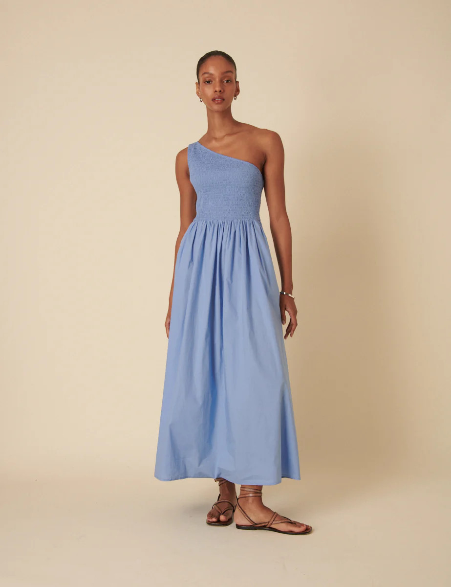 Blue One Shoulder Georgia Midi Dress | Nobody's Child