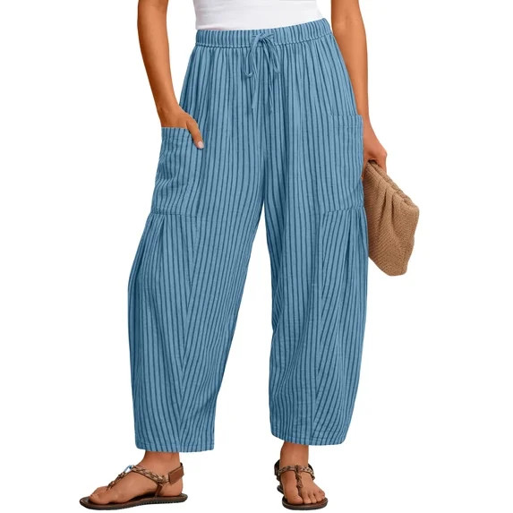 Lumtrix Women’S Striped Wide Leg Palazzo Harem Pants 2026 Summer Drawstring Baggy Lounge Beach ... | Walmart (US)
