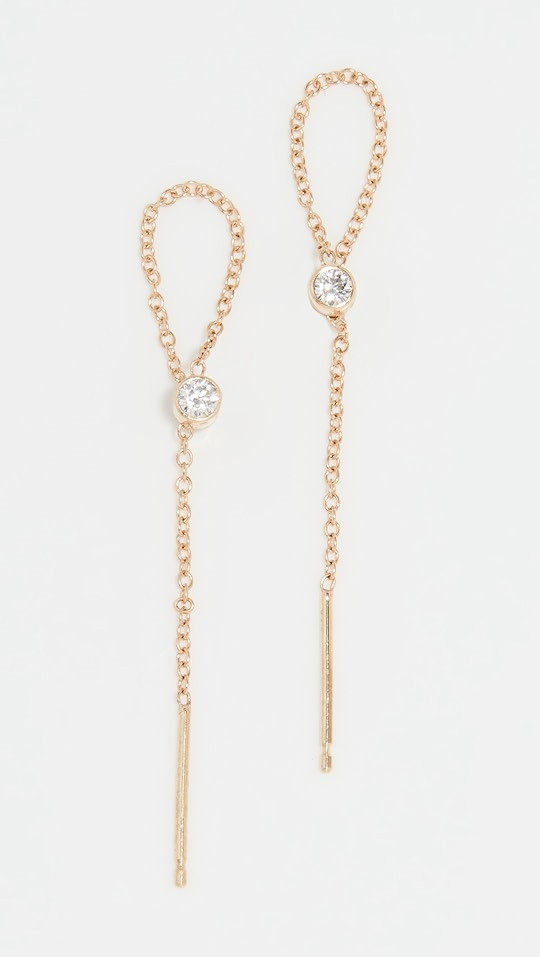 Zoe Chicco 14k Diamond Bezel Loop Threader Earrings | SHOPBOP | Shopbop