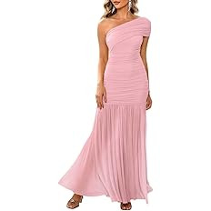 LAGSHIAN Women's Elegant Formal Long Dress One Shoulder Sleeveless Ruched Bodycon Evening Dress | Amazon (US)
