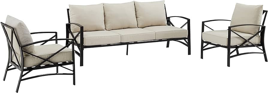 Crosley Furniture KO60030BZ-OL Kaplan Outdoor Metal 3-Piece Seating Set (Sofa, 2 Arm Chairs), Oil... | Amazon (US)