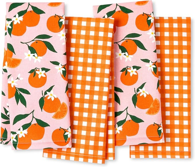 Kate Spade New York Squeeze The Day and Spring Gingham Kitchen Towels 4-Pack Set, Absorbent 100% ... | Amazon (US)