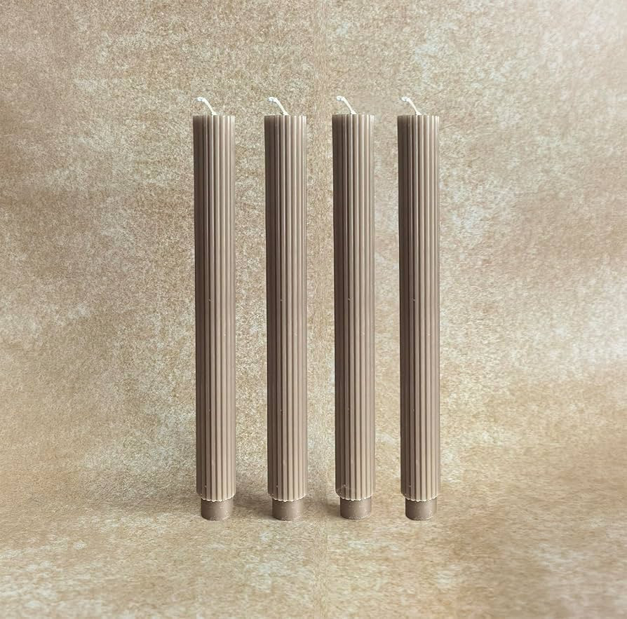 Ribbed Taper Candles, 4 Pack 10 Inch Taupe Decorative Candles, Unscented Soy Wax Candles for Wedd... | Amazon (US)