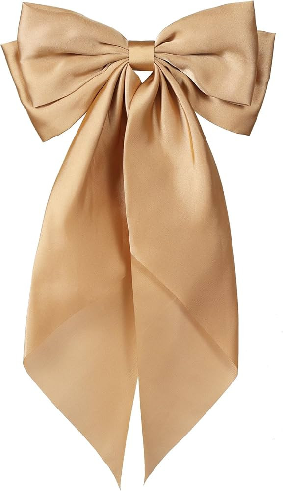 Large Hair Bow, Silky Satin Bowknot Hair Clip, Oversized Long Tail Hair Ribbon Barrette for Women... | Amazon (US)