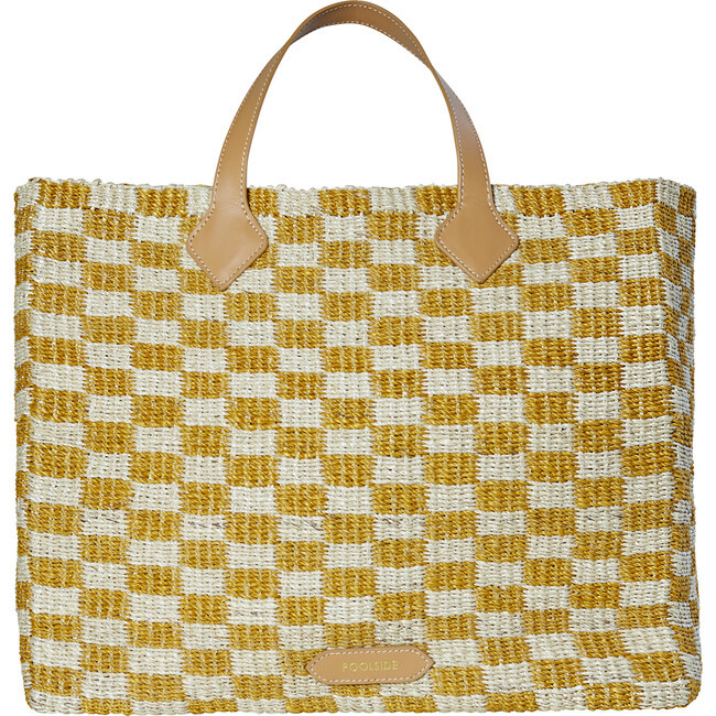 Tropical Check Beach Tote, Mustard | Maisonette