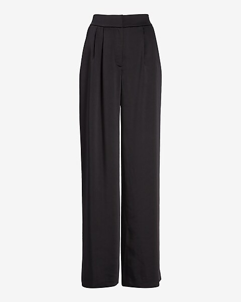 Super High Waisted Satin Pleated Wide Leg Pant | Express