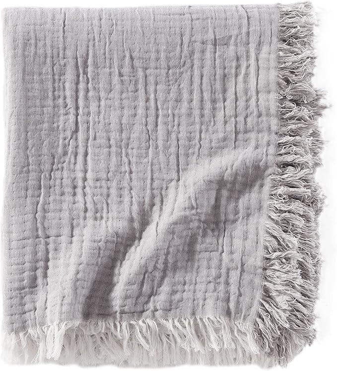 Brielle Home Denver Reversible Cotton Gauze Throw Blanket, 50x60, Grey/Ecru | Amazon (US)