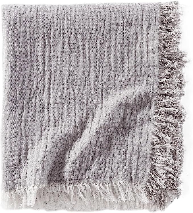 Brielle Home Denver Reversible Cotton Gauze Throw Blanket, 50x60, Grey/Ecru | Amazon (US)