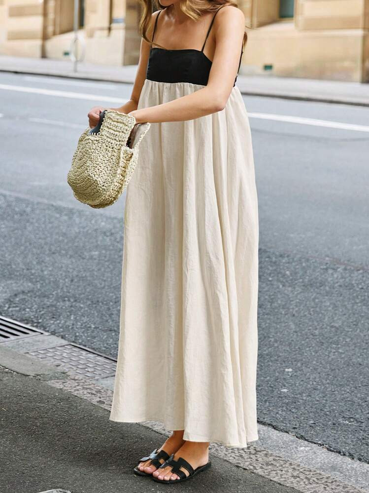 Spring/Summer Contrast Color Slip Dress, Urban Minimalist Elegant Dress For Wedding, Party, Beach... | SHEIN