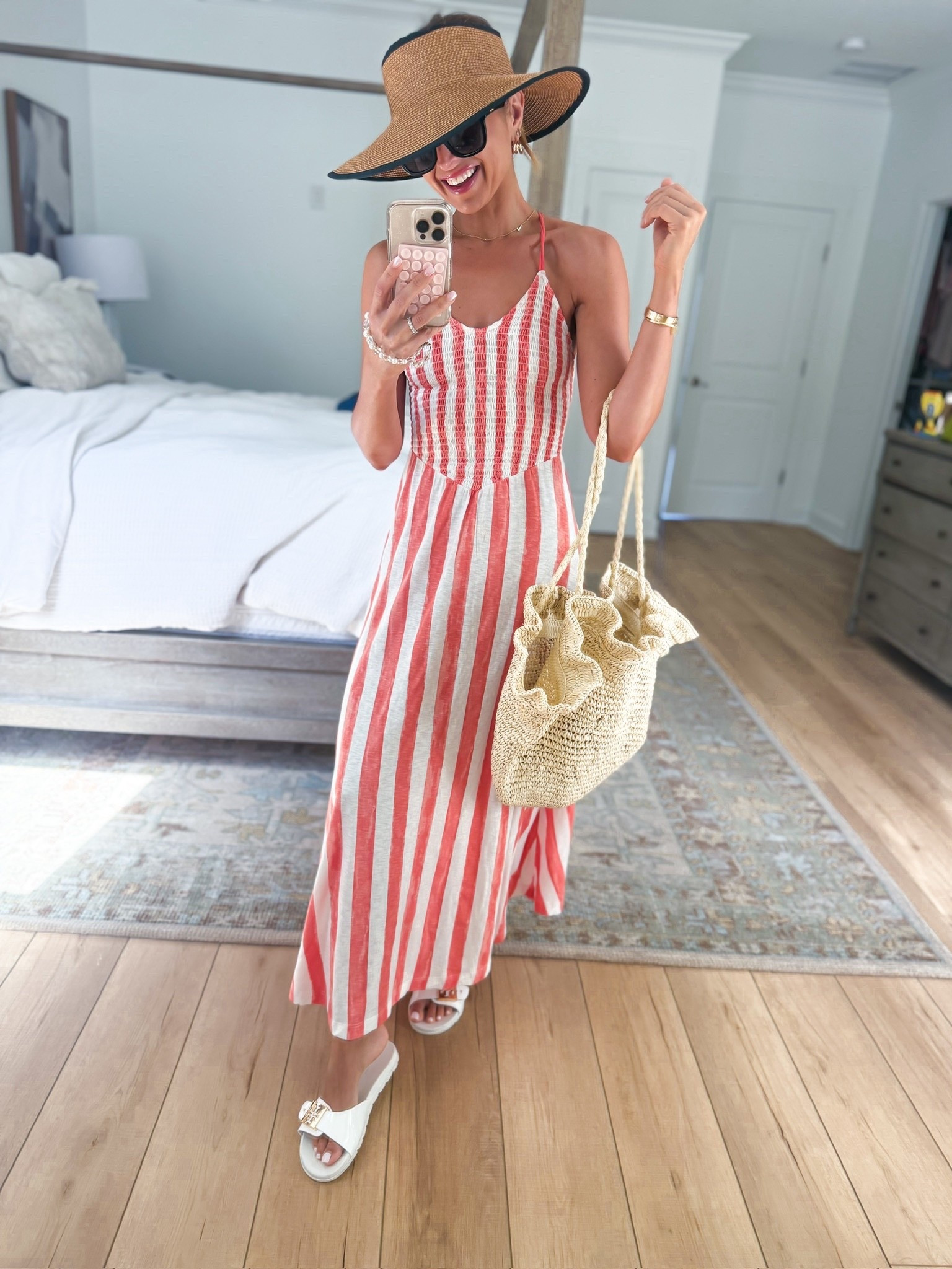 My beach outfit of the day! XXS in striped maxi dress! Beach day. Resort outfit. Resort wear. Vacation outfit. Vacation dress. Tory Burch buckle jelly sandals. Eric Javits packable UPF 50+ hat. Target straw bag. Gucci sunglasses. 


#LTKSwim #LTKootd #LTKTravel