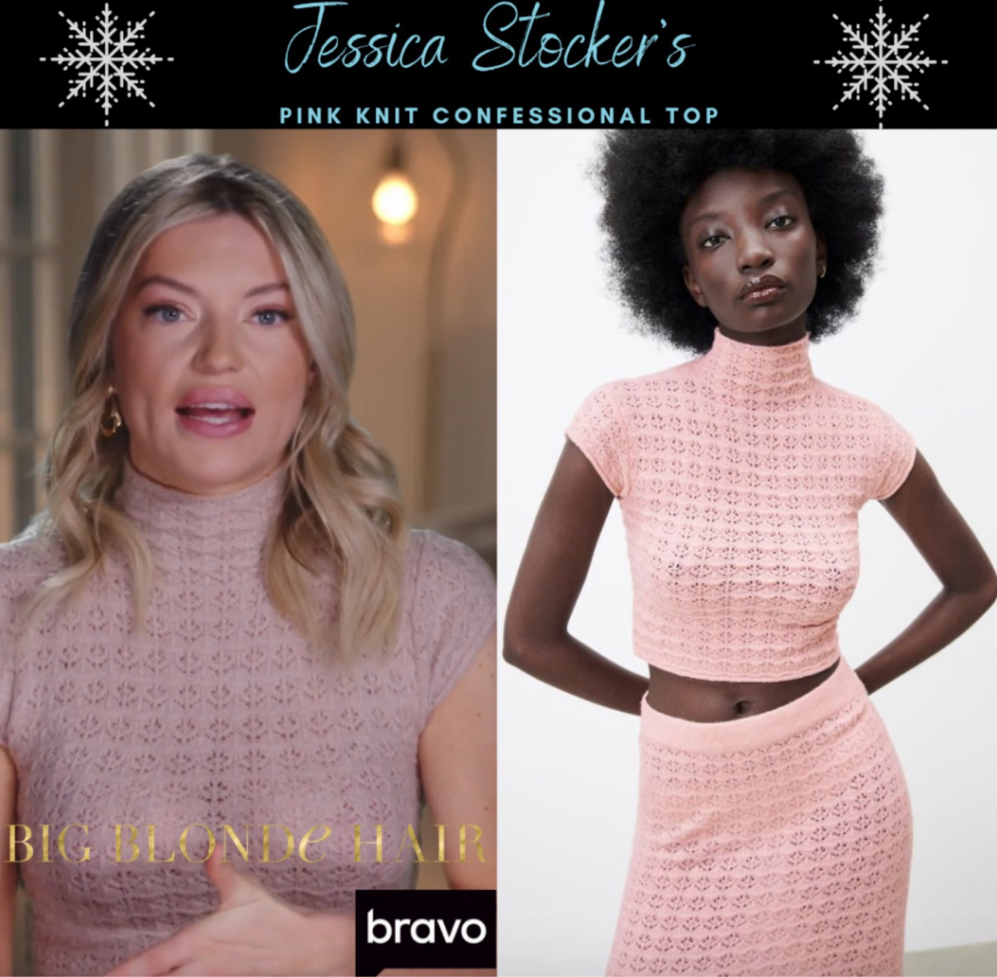 Knit Happens // Get Details On Jessica Stocker's Pink Knit Confessional Top With The Link In Our Bio #WinterHouse #JessicaStocker 