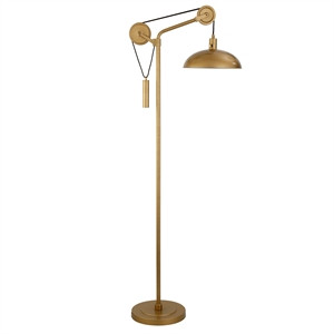 Maklaine Contemporary Aged Brass Floor Lamp with Solid Wheel Pulley System | Homesquare