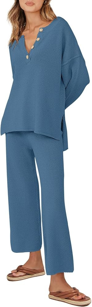 ANRABESS Women 2 Piece Outfits Oversized Knit Loungewear Loose Slouchy Sweater Set 2023 Fall Tren... | Amazon (US)