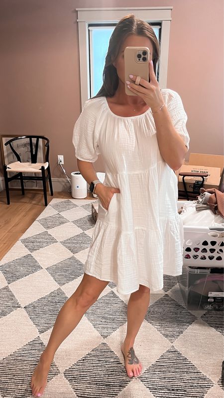 Summer staple dress. Puff sleeve and flowy body make it great for maternity or just hiding a food belly. Soft and comfy  

#LTKunder50 #LTKsalealert #LTKSeasonal
