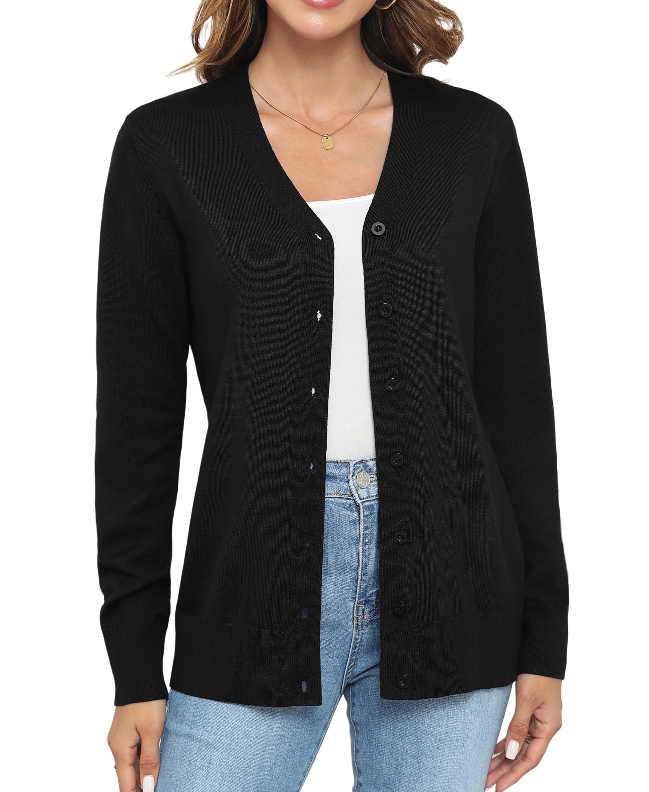 Uvplove Women Long Sleeve Soft Basic Knit Cardigan Sweater,Black,S-3XL | Walmart (US)