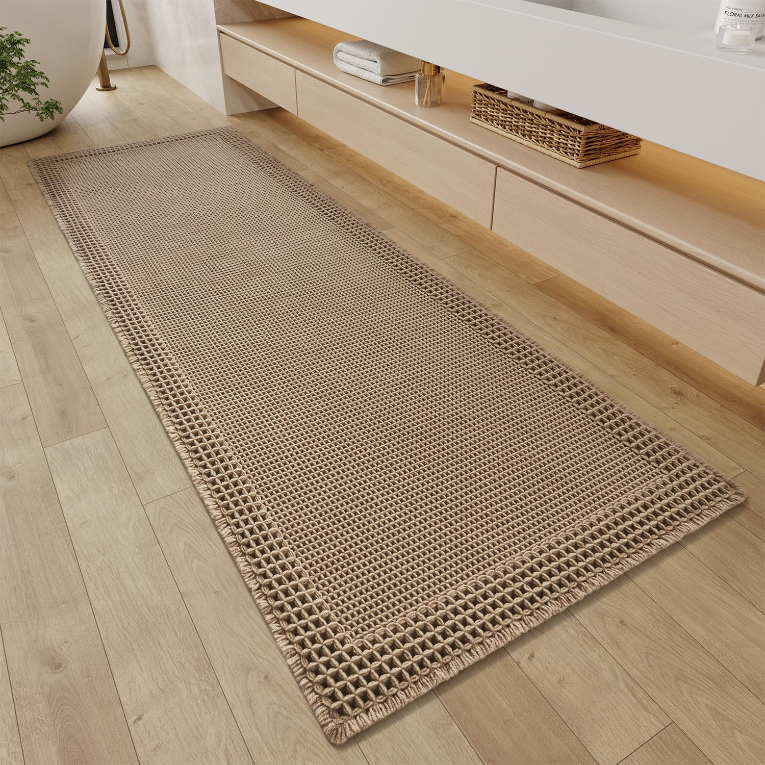 RESARE Waffle Bathroom Runner Rugs, Super Absorbent Bath Mat Non Slip Washable Quick Dry, Upgrade... | Amazon (US)