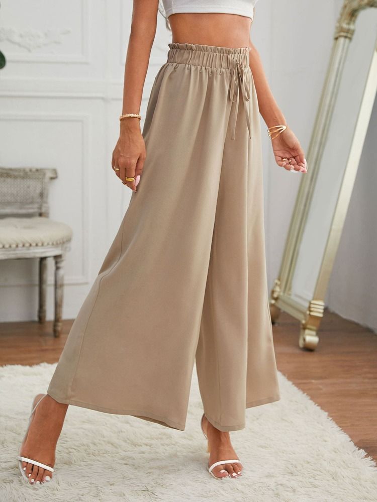 SHEIN Paperbag Knot Waist Palazzo Pants | SHEIN