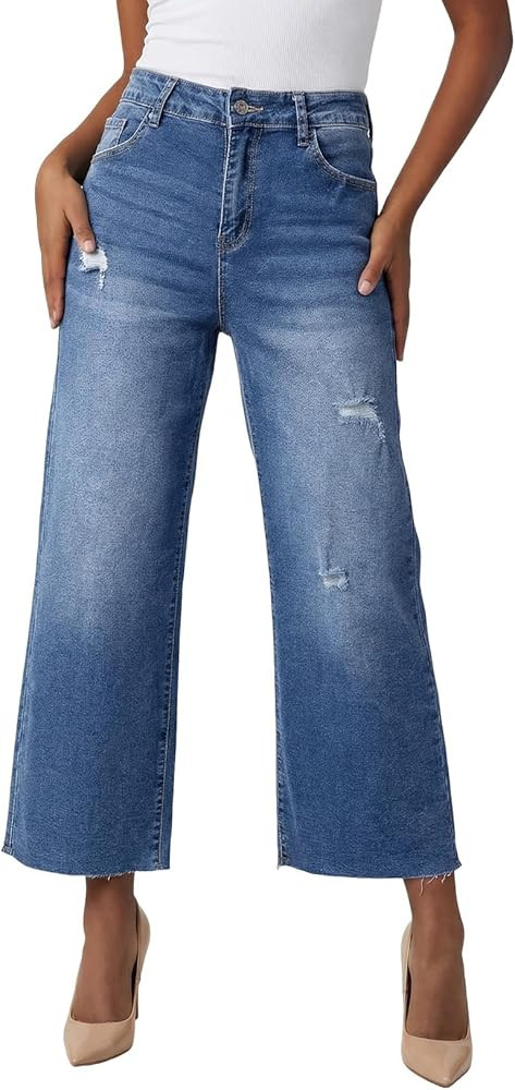 Dokotoo Womens High Waist Baggy Jeans Wide Leg Casual Petite 2025 8 Points Length Stretch Denim P... | Amazon (US)