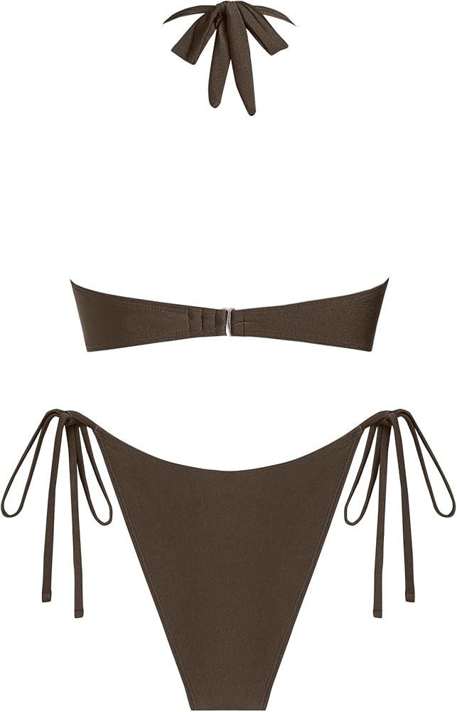 seamoly Bikini Sets for Women Metal Ring Shiny Two Piece Swimsuit Halter High Cut Tie Side Thong ... | Amazon (US)