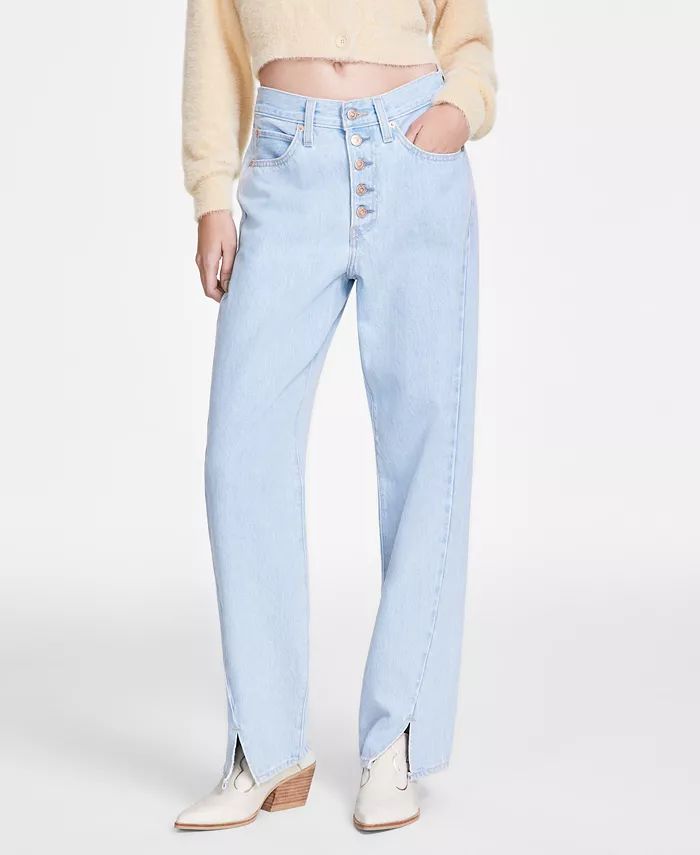 Women's '94 Baggy Mid-Rise Slit-Hem Twisted Jeans | Macy's