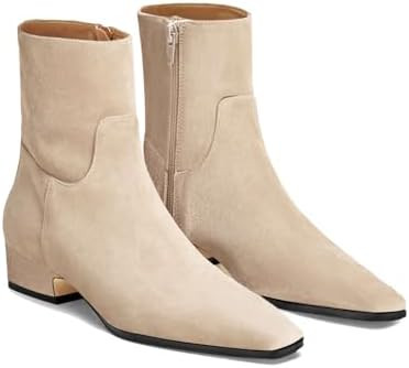 Coutgo Womens Booties Low Heel Ankle Boots Square Pointed Toe Chunky Heel Side Zipper Dressy Fall... | Amazon (US)