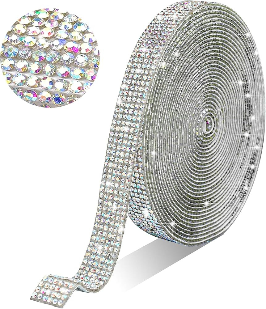 Self Adhesive AB Crystal Rhinestone Ribbon Strips,6 Rows of 6 Yards Diamond Ribbon Bling Rhinesto... | Amazon (US)
