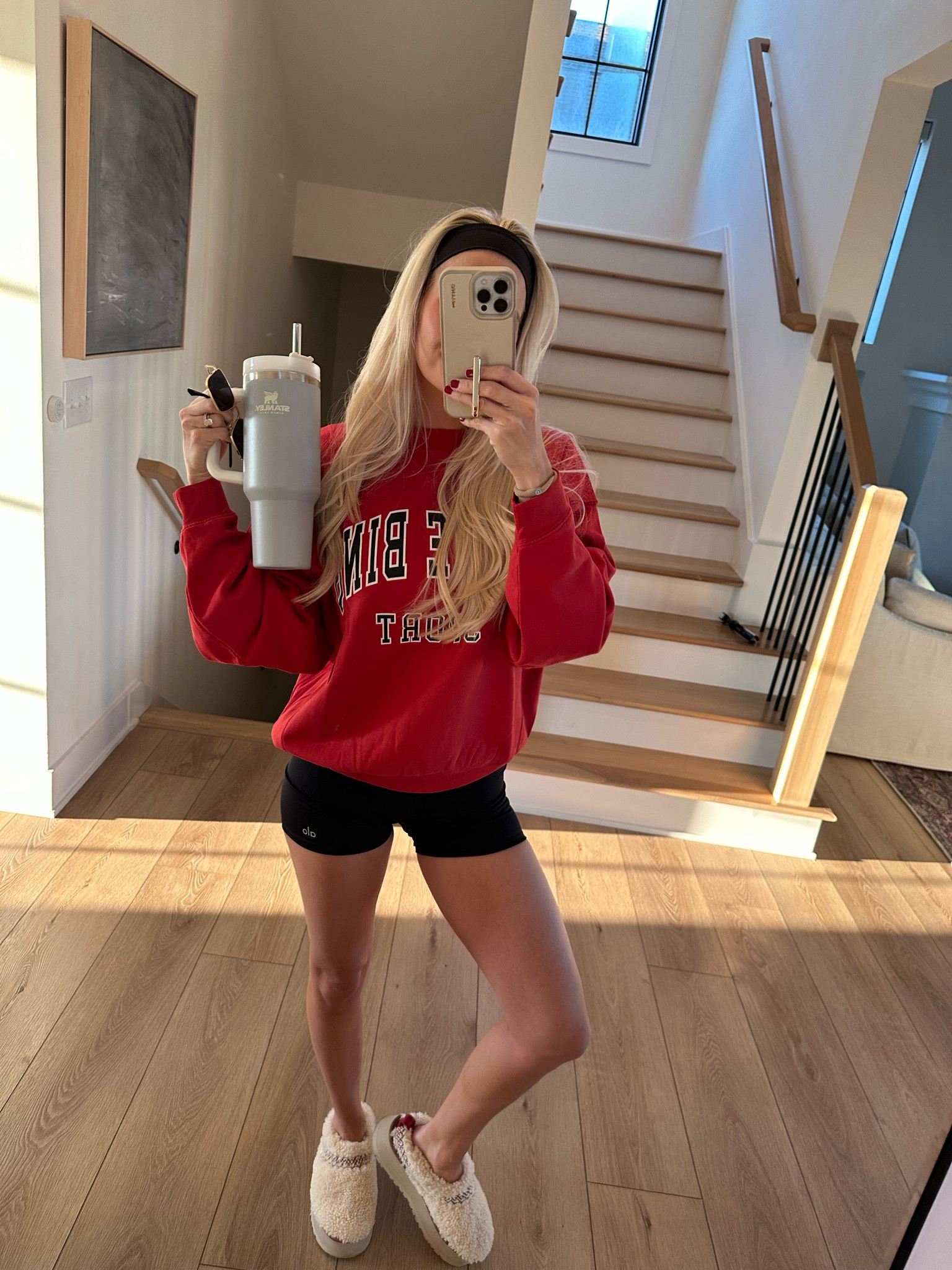 Wearing a small in sweatshirt and bike shorts, size 7 in Uggs (I typically wear 7.5 in shoes), linked similar Stanley color - my exact is sold out! #kathleenpost #workoutwear 

#LTKfitness #LTKSeasonal #LTKstyletip