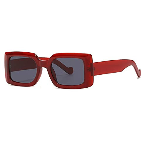 Retro Trendy Rectangle Sunglasses Women Men Square Sun Glasses Vintage Punk Sunglasses Sexy Red Leopard Eyeglasses with Case (Red&Gray) | Amazon (US)